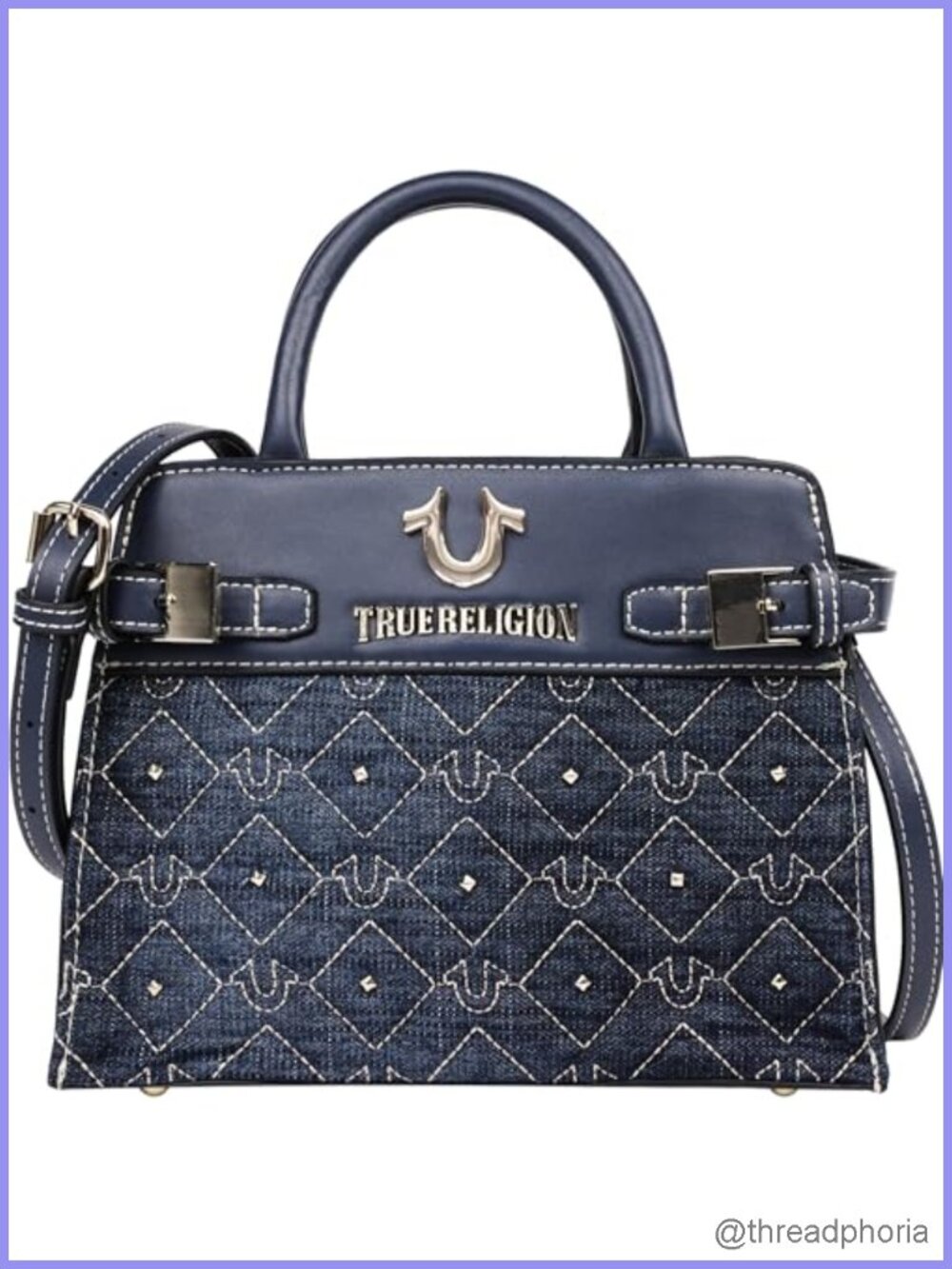 Quilted Horseshoe Studded Tote Bag Structured Satchel